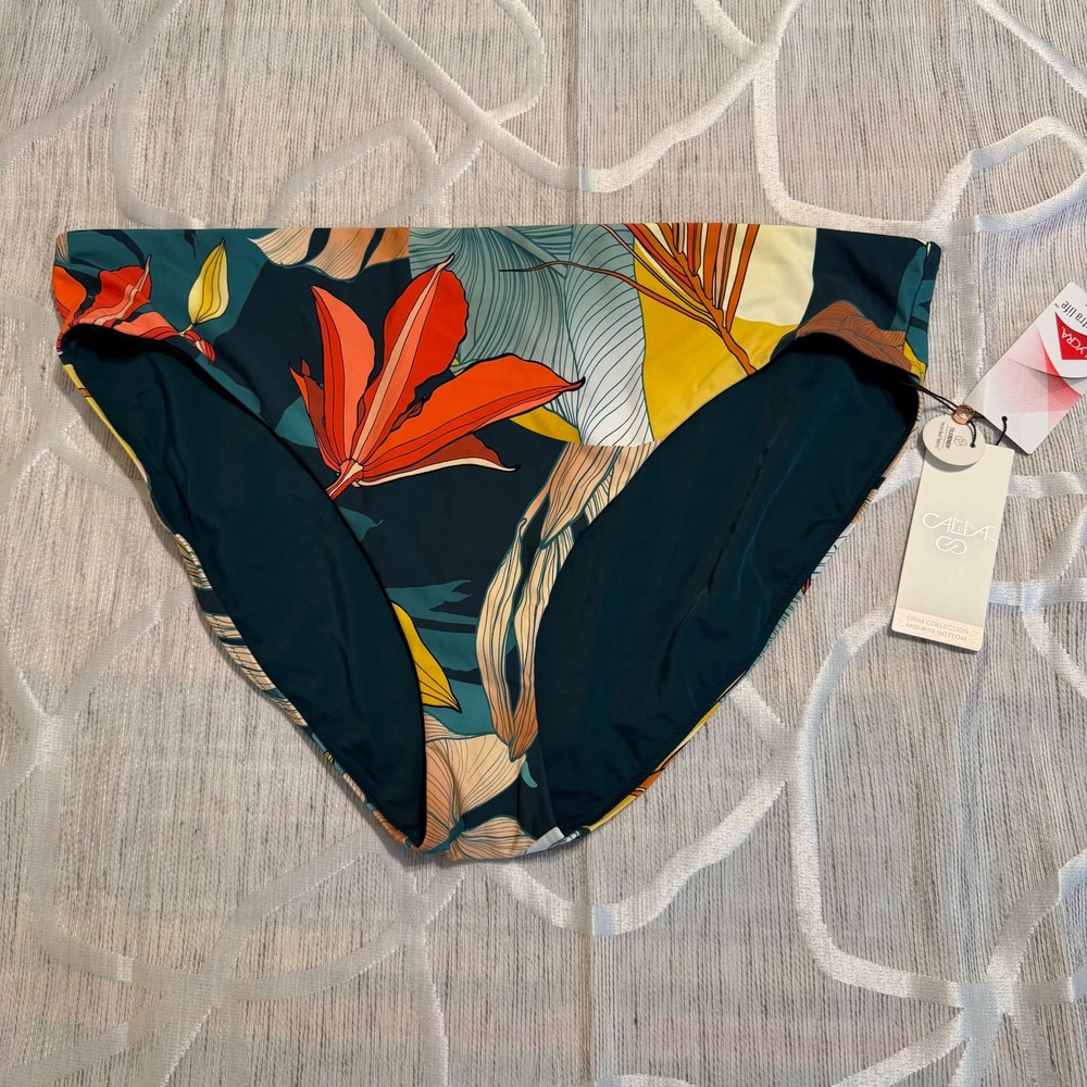 CALIA Core Mid Rise Swim Bottom Botanical Print Sea Green Floral XXL NEW
